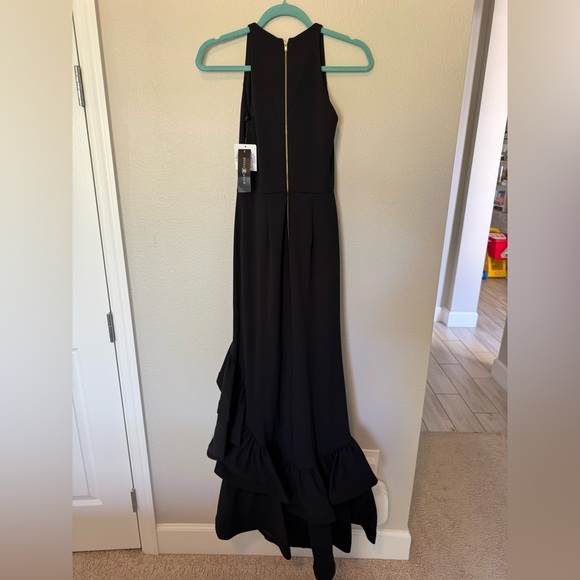 Betsy & Adam "ARIELLE" SCUBA Black CREPE RUFFLE SLIT GOWN size 2 - Picture 6 of 8